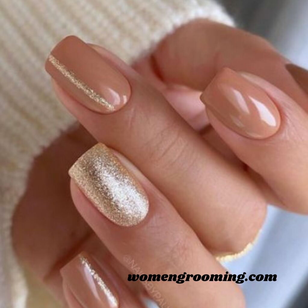Beige Nails with Gold Micro-Details
