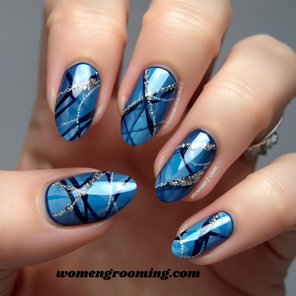 Blue Abstract Nail Art