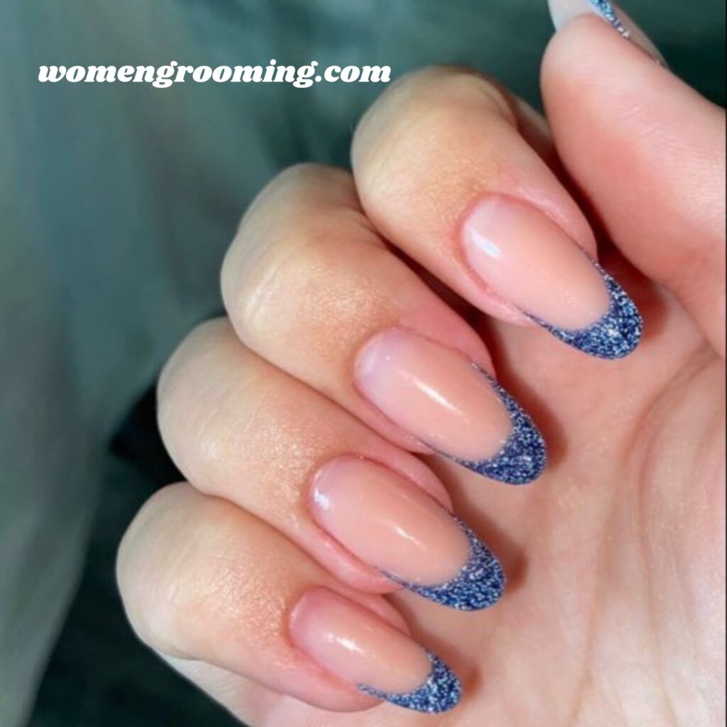 Blue French with Glitter Lines