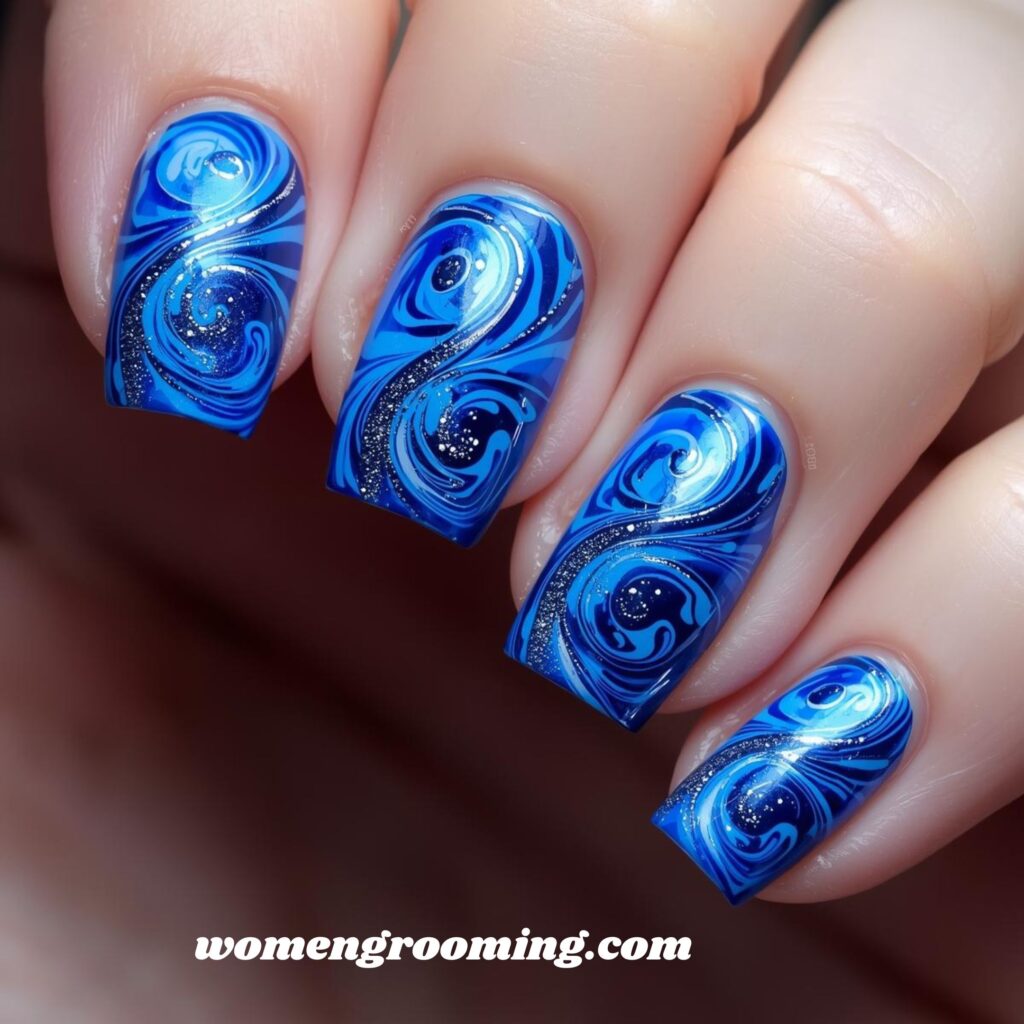 _Blue Swirl Nail Art