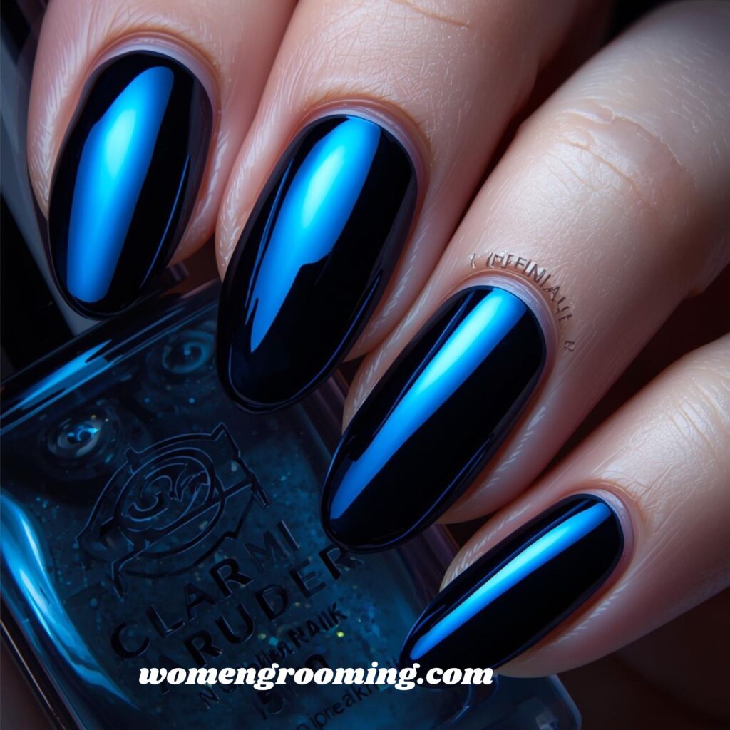 _Dark Blue Chrome Nails