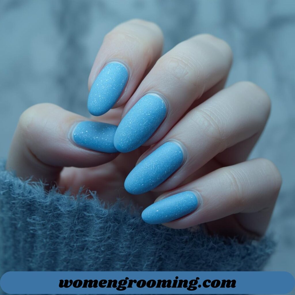 Frosted Matte Blue Nails