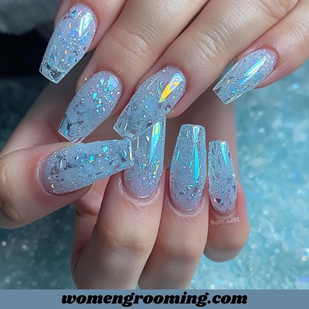 Icy Crystal Blue Nails