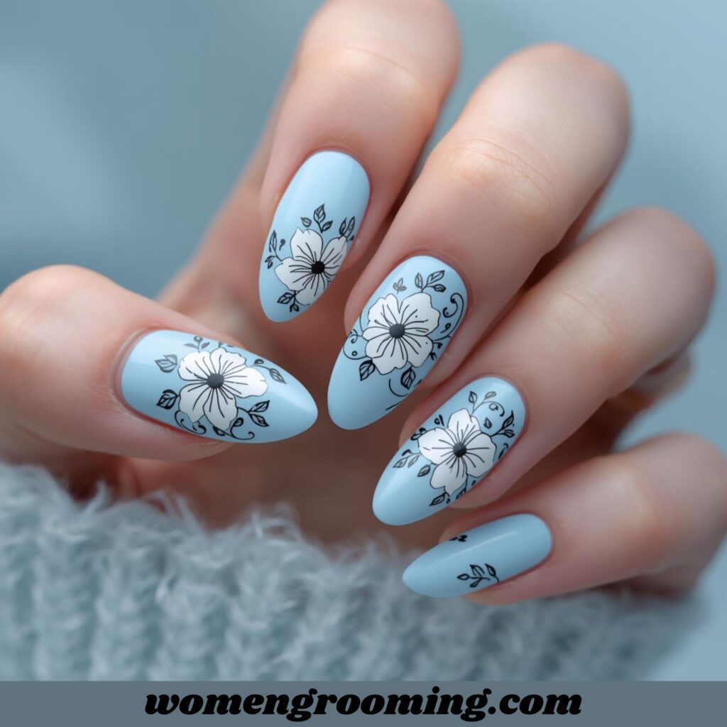 Matte Baby Blue Nails