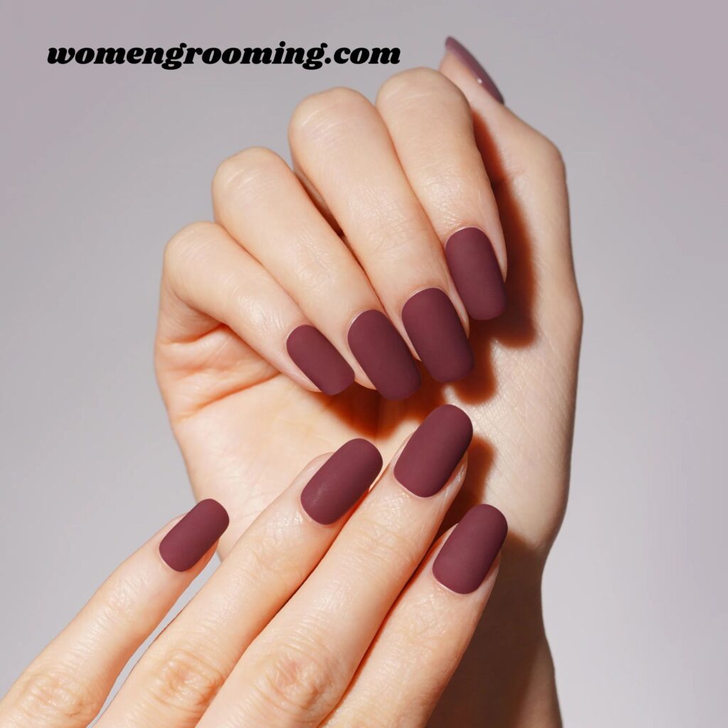 Matte Burgundy Nails (1)
