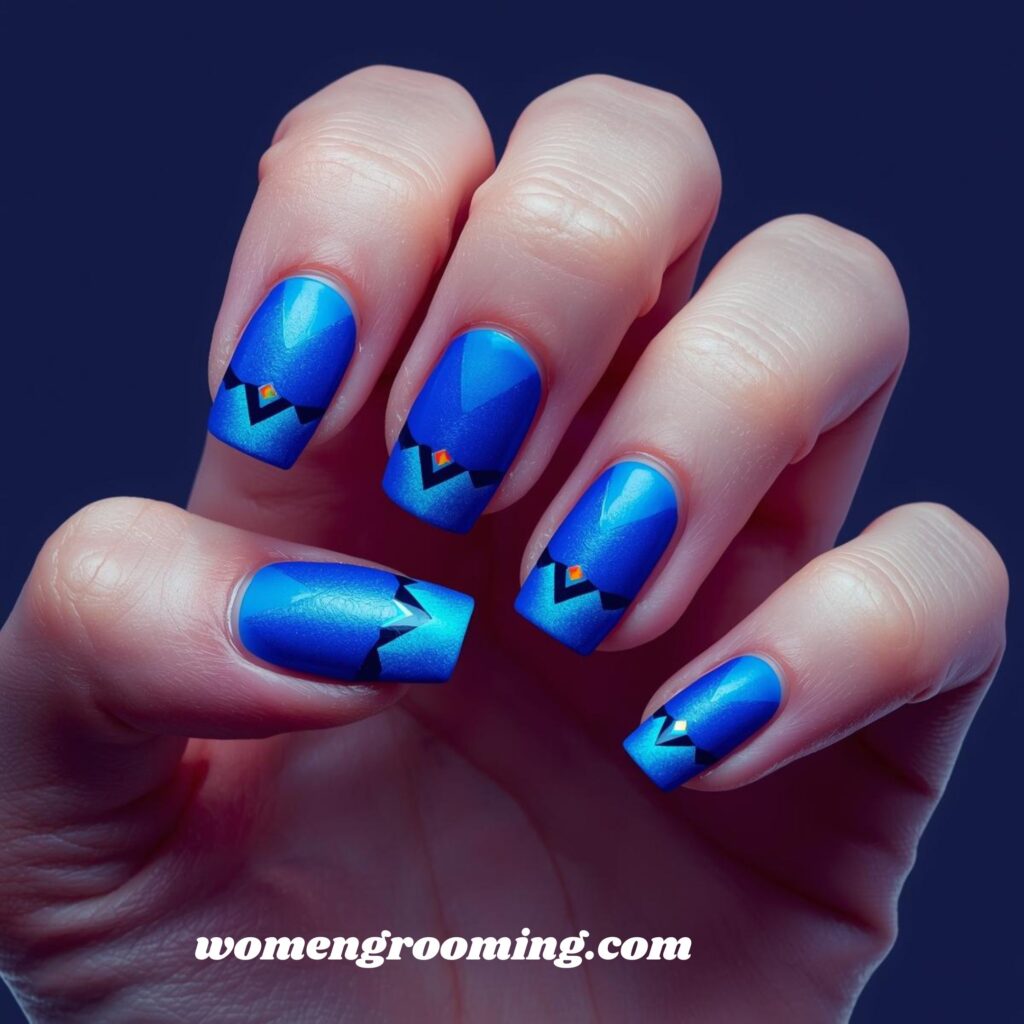 Short Blue Square Nails