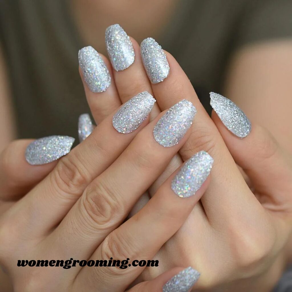 Silver Glitter Nails