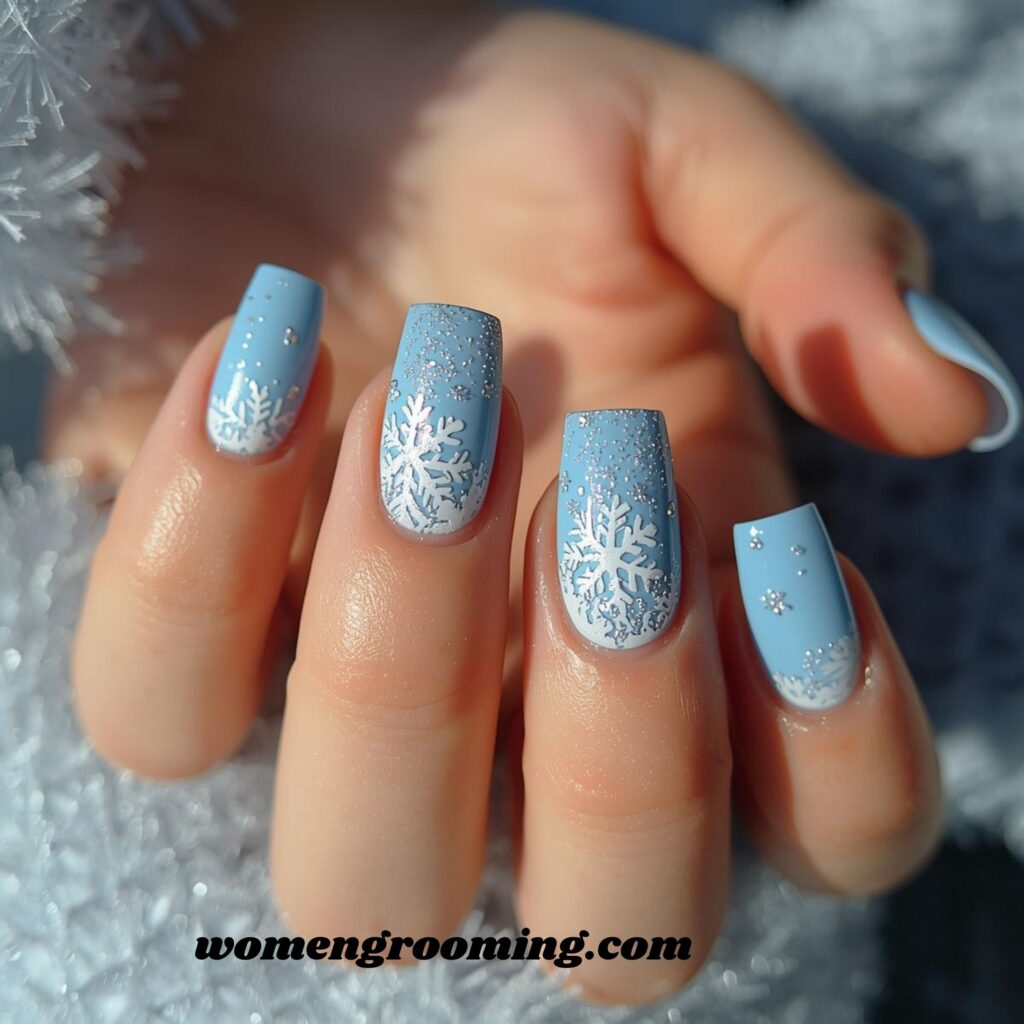 Sky Blue Winter Nails