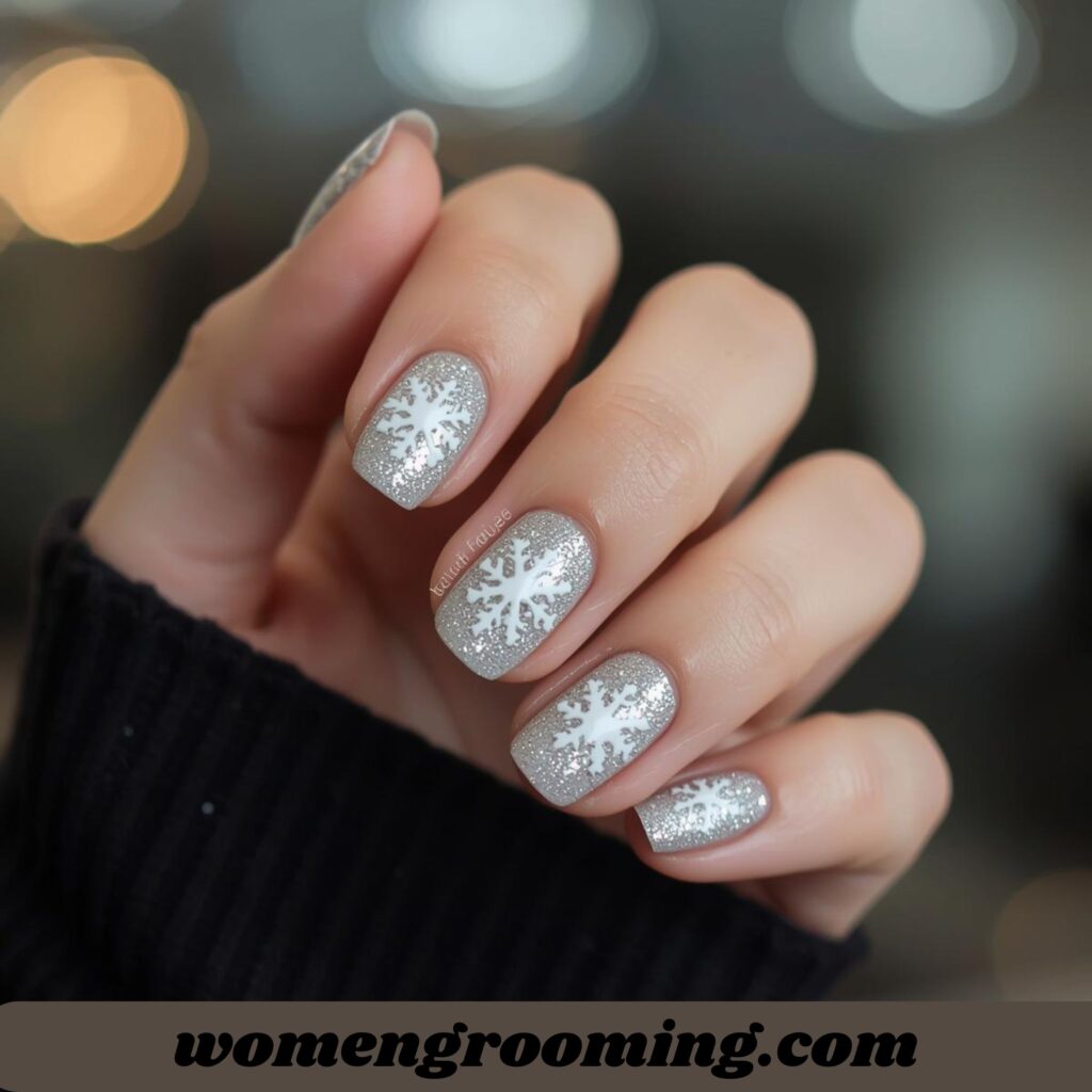 Snowflake Glitter Nails