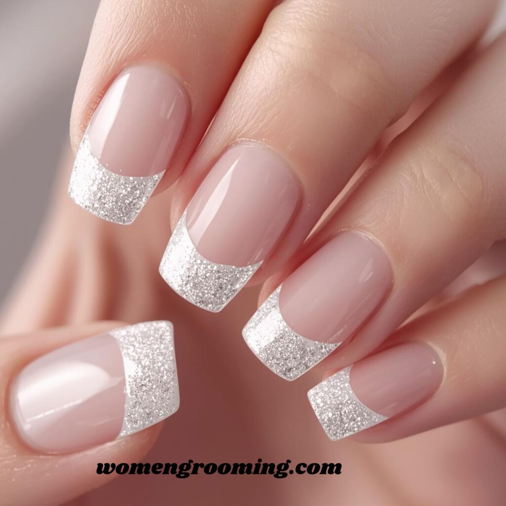 1. White Glitter French Tips