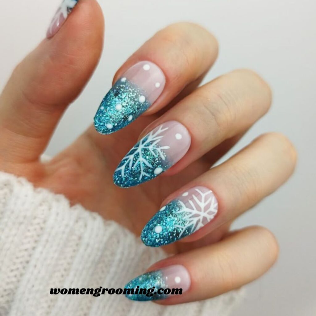 13. Sapphire Blue Snowflake Nails