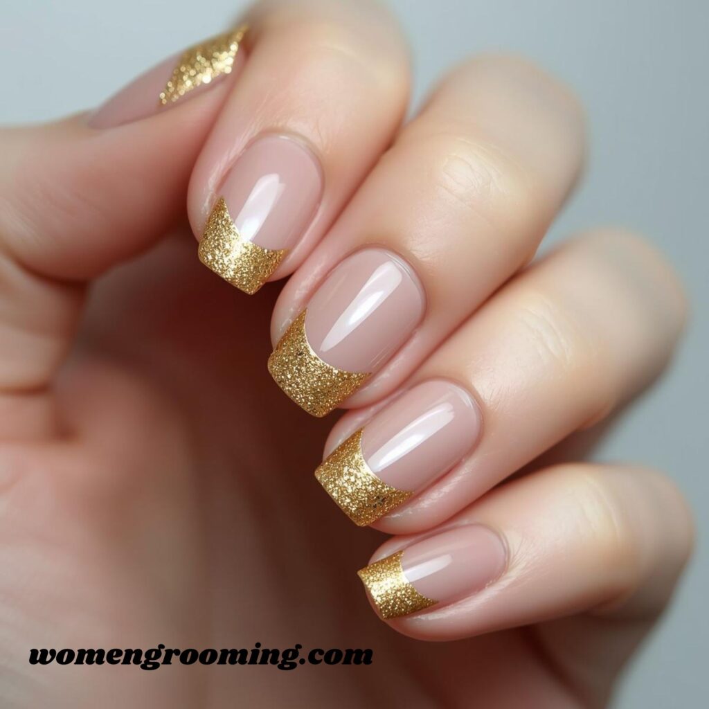3. Gold Sparkly French Tips