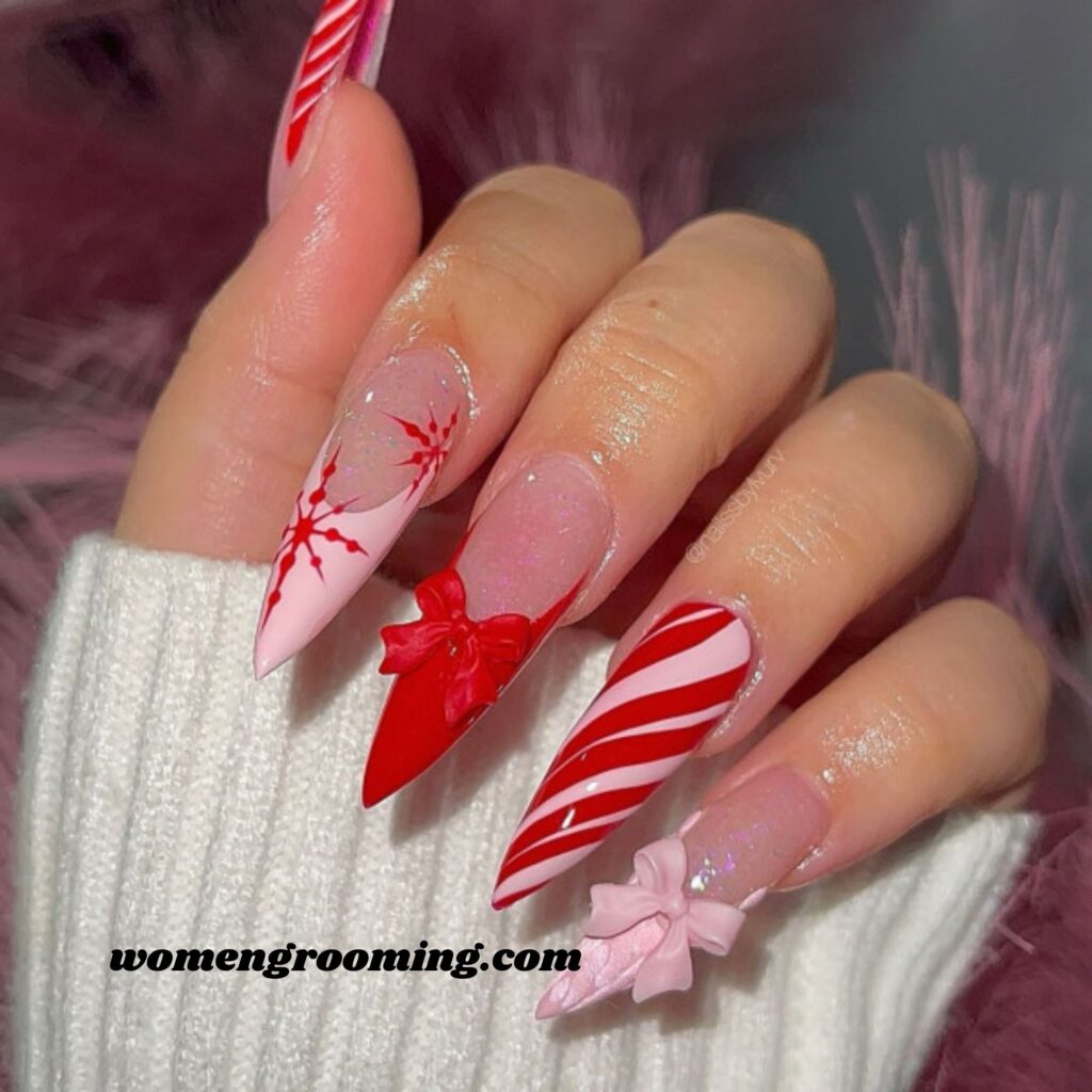 54. Pink and Red Glow Nails