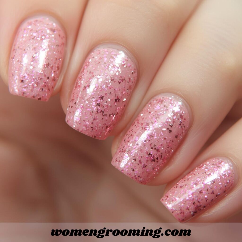 Soft Pink Glitter Nails