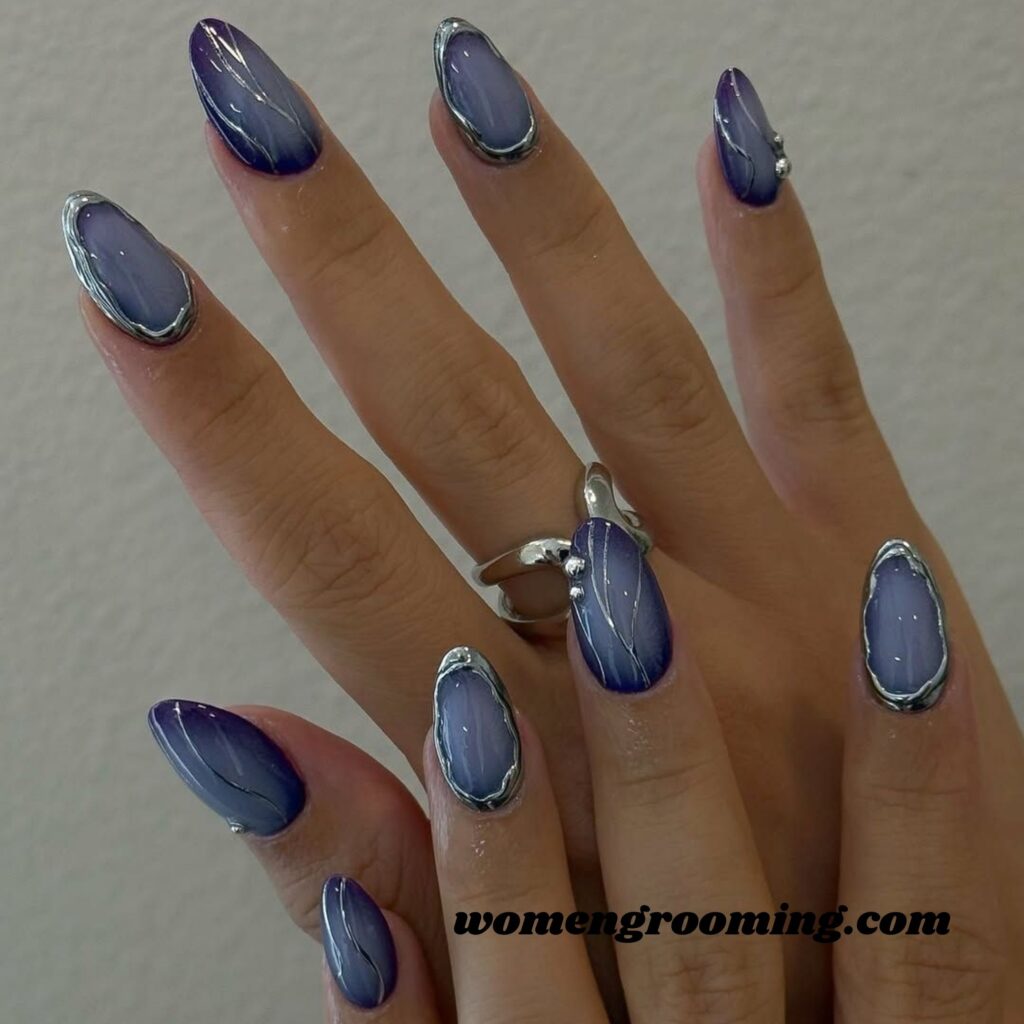 Abstract Frost Blue Nail Art