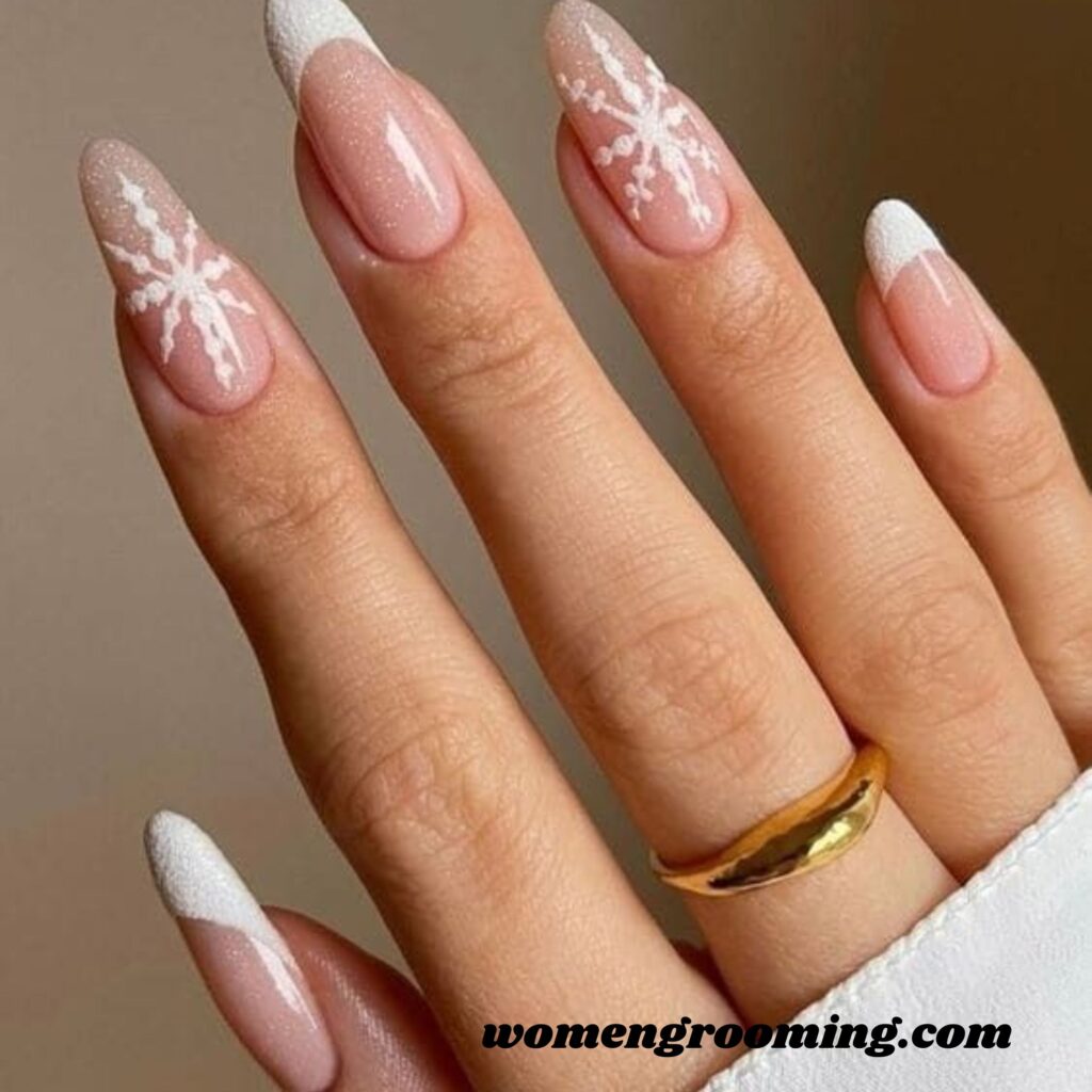 Almond French Snow Nails