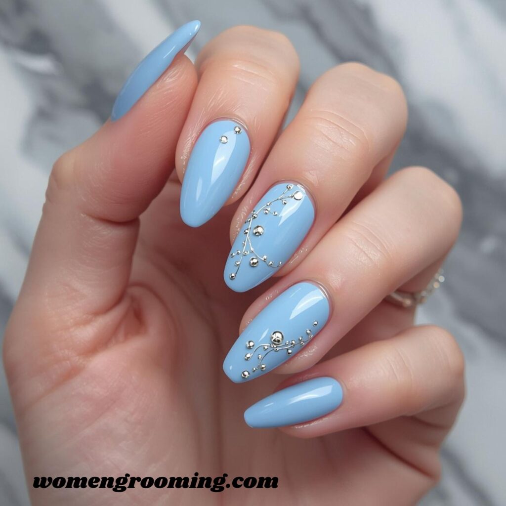 Baby Blue Almond Nails