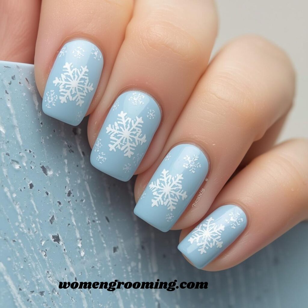 Baby Blue Snowflake Nails