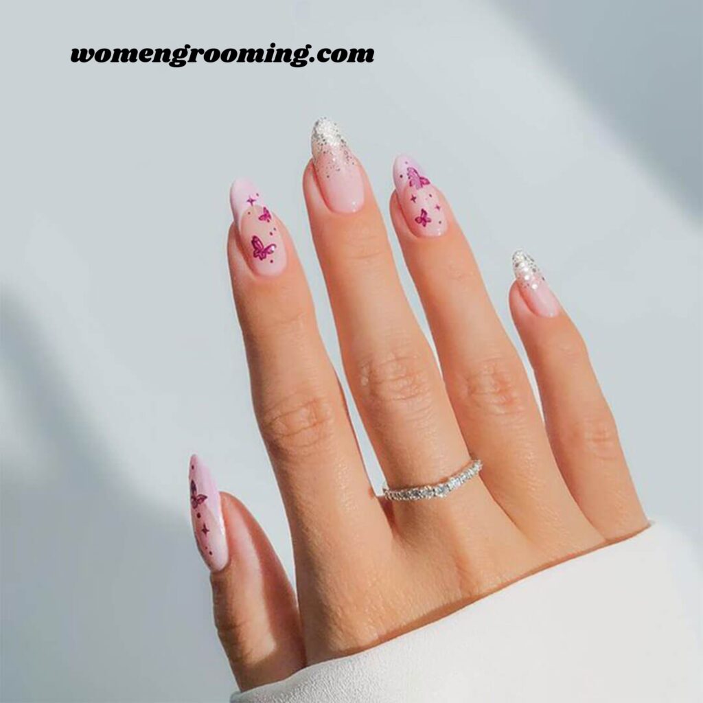 Baby Pink Butterfly Nails