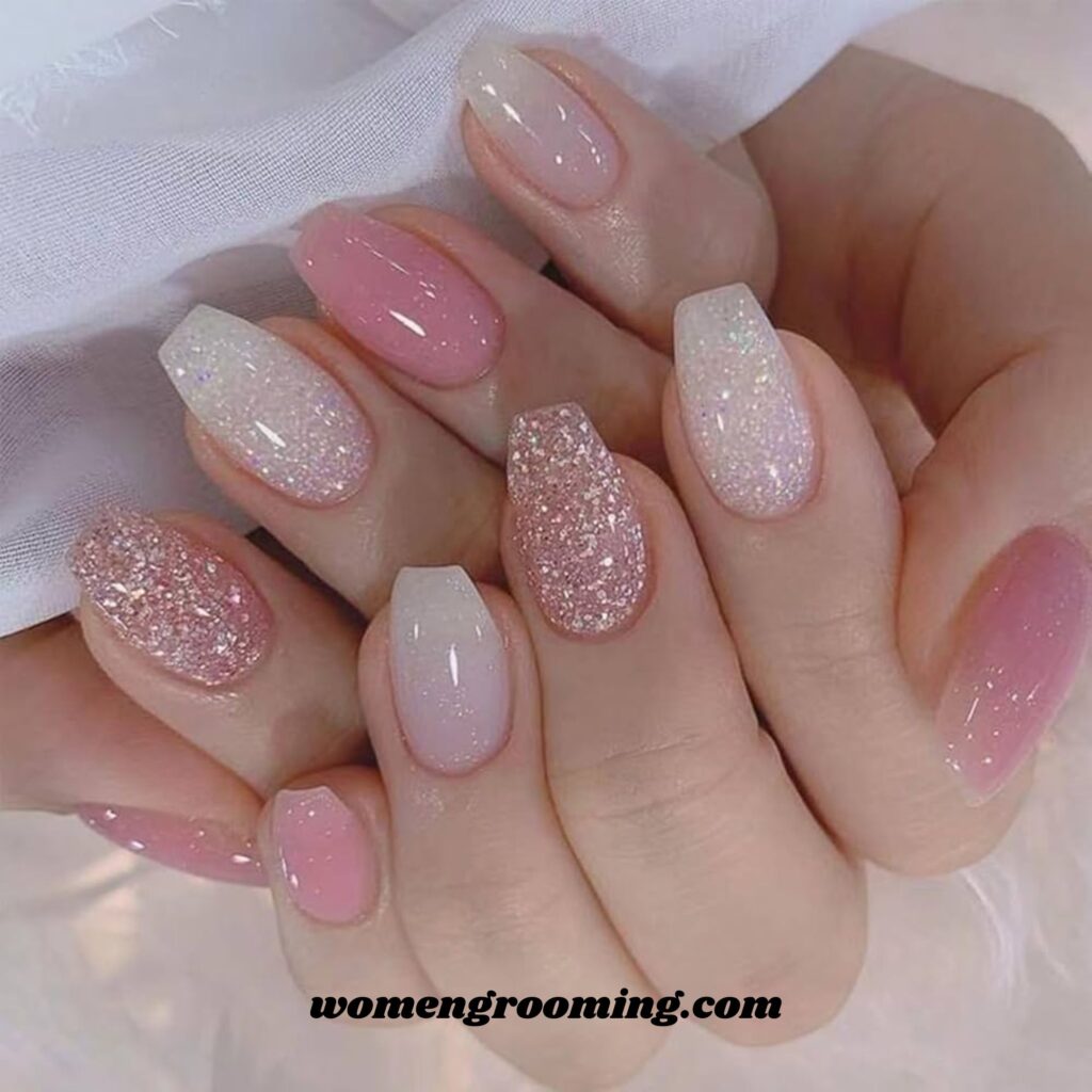 Baby Pink Glitter Nails