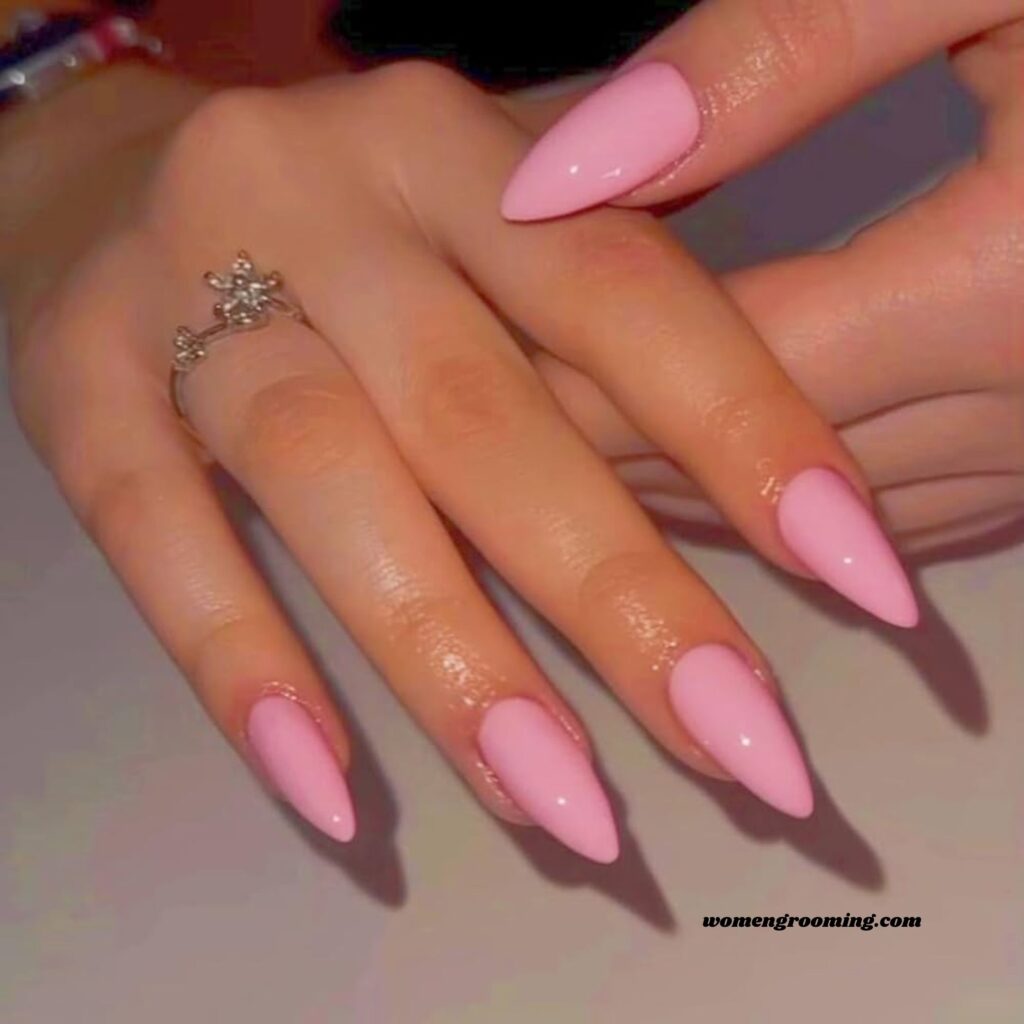 Baby Pink Gloss Almond Nails