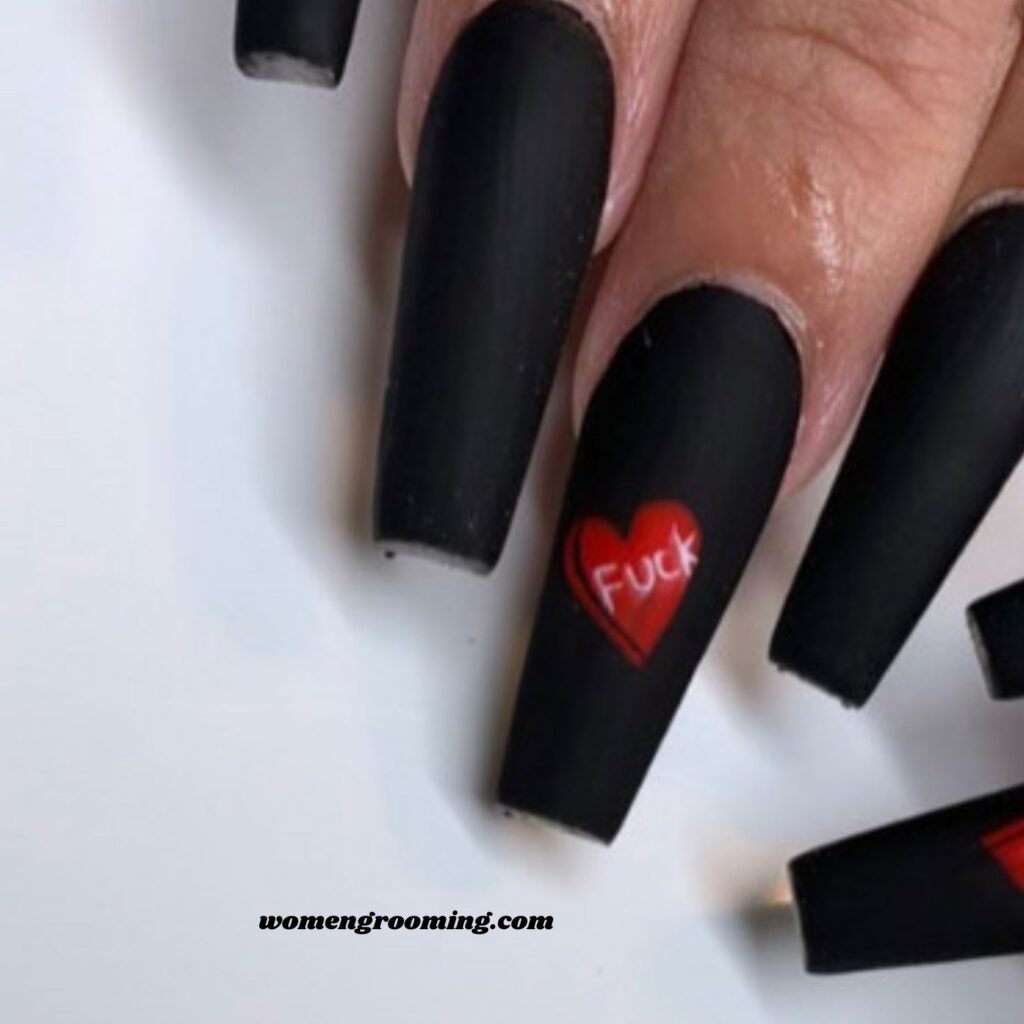 Black Coffin Valentine Nails