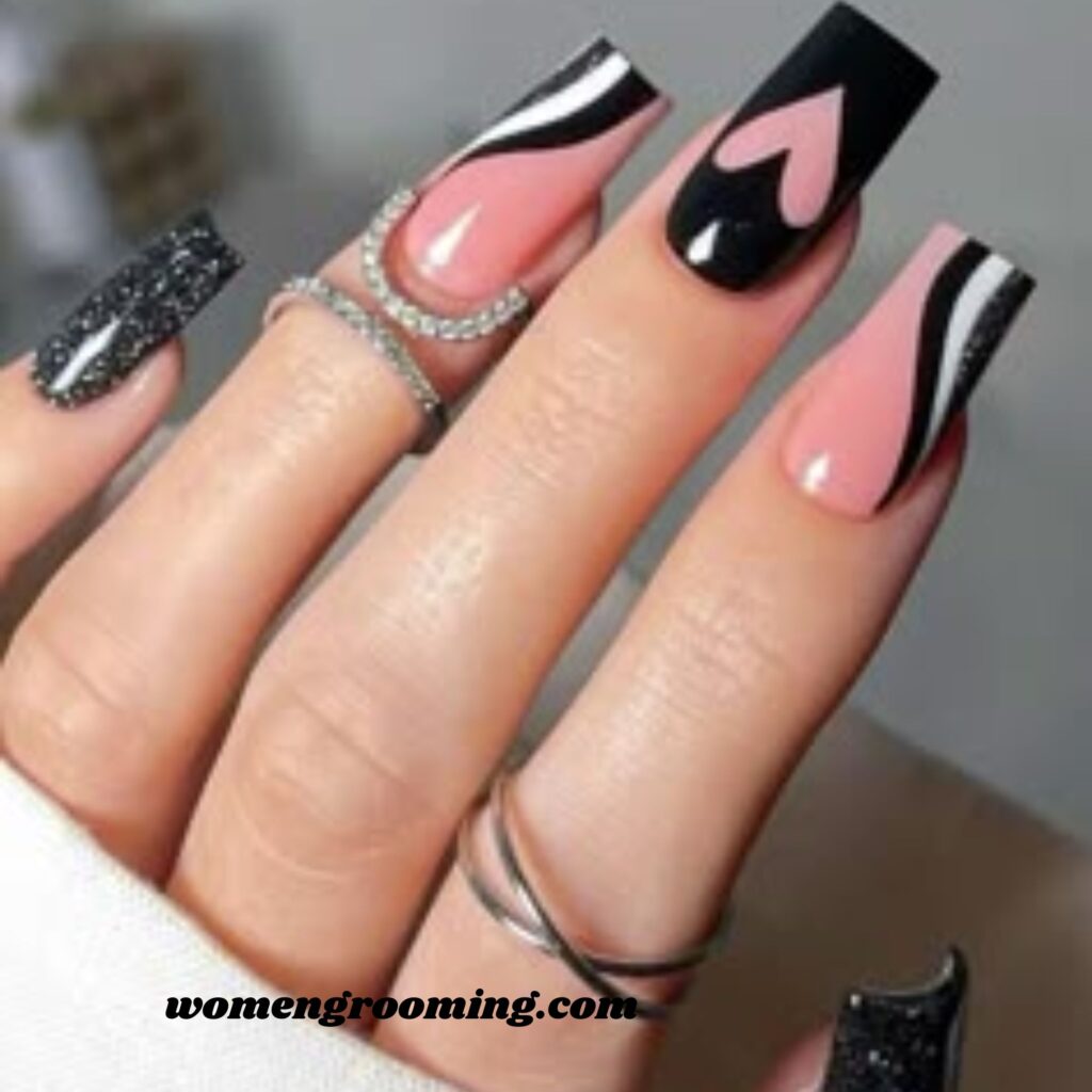 Black Flame Heart Nails