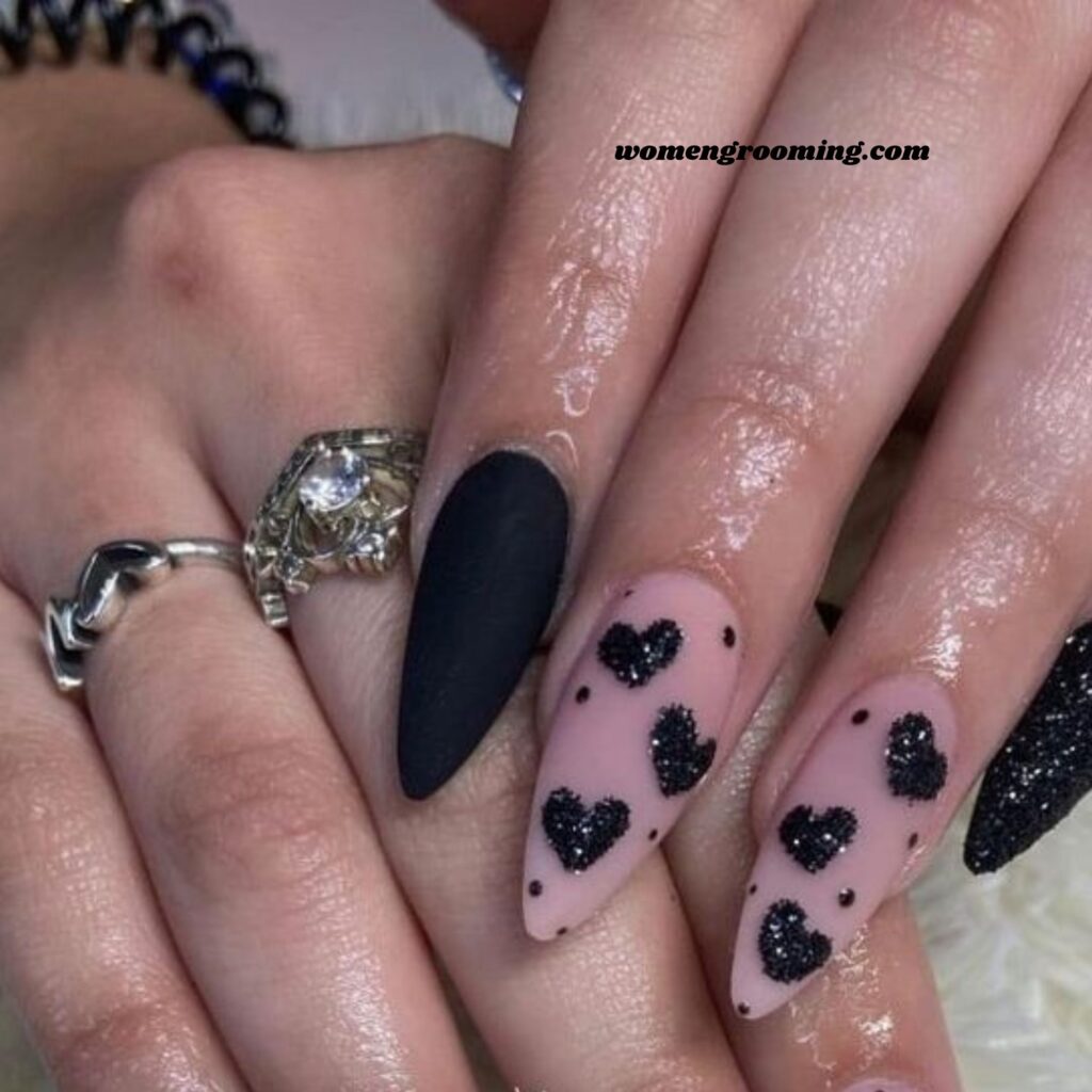 Black Stiletto Valentine Nails