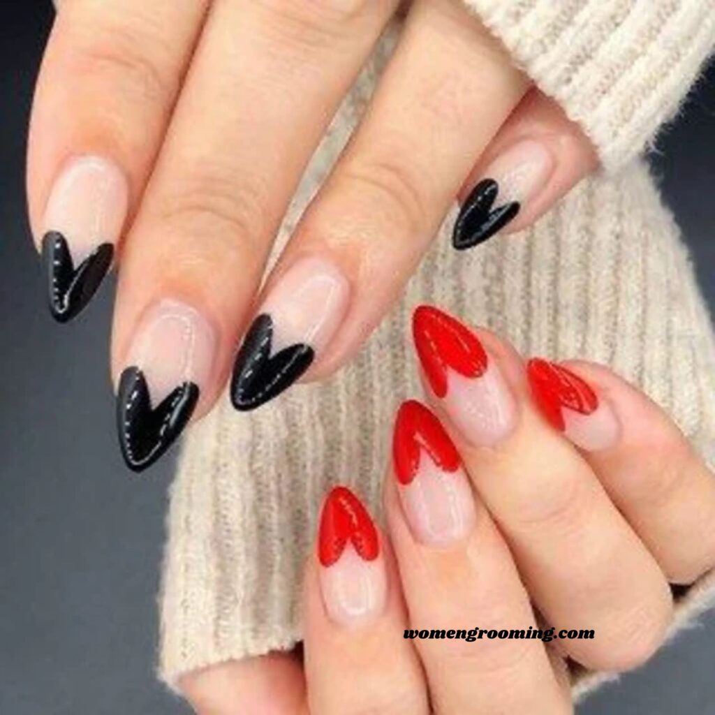 Black and Red Heart Nails
