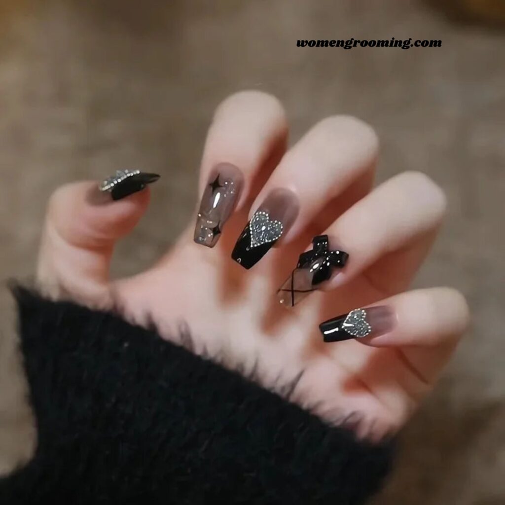 Black with Crystal Hearts