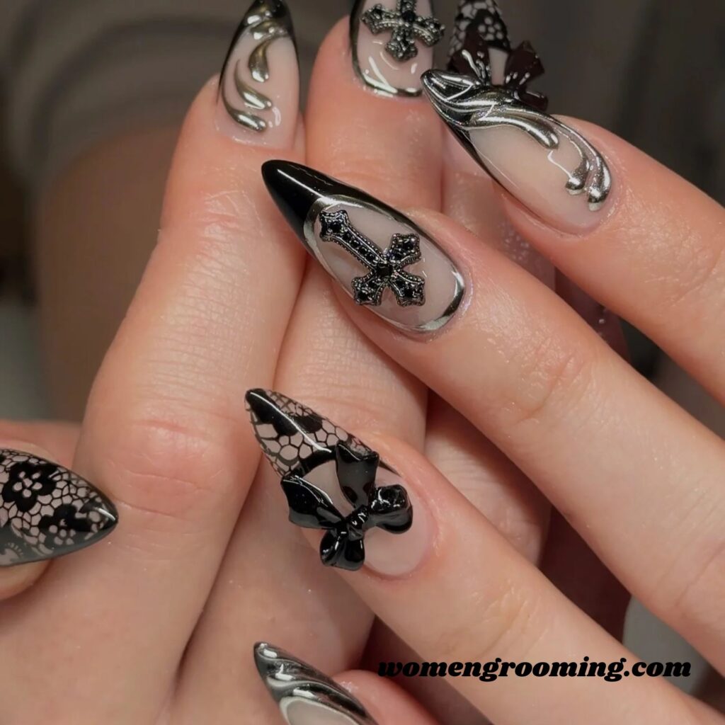 Black with Silver Cross Accents