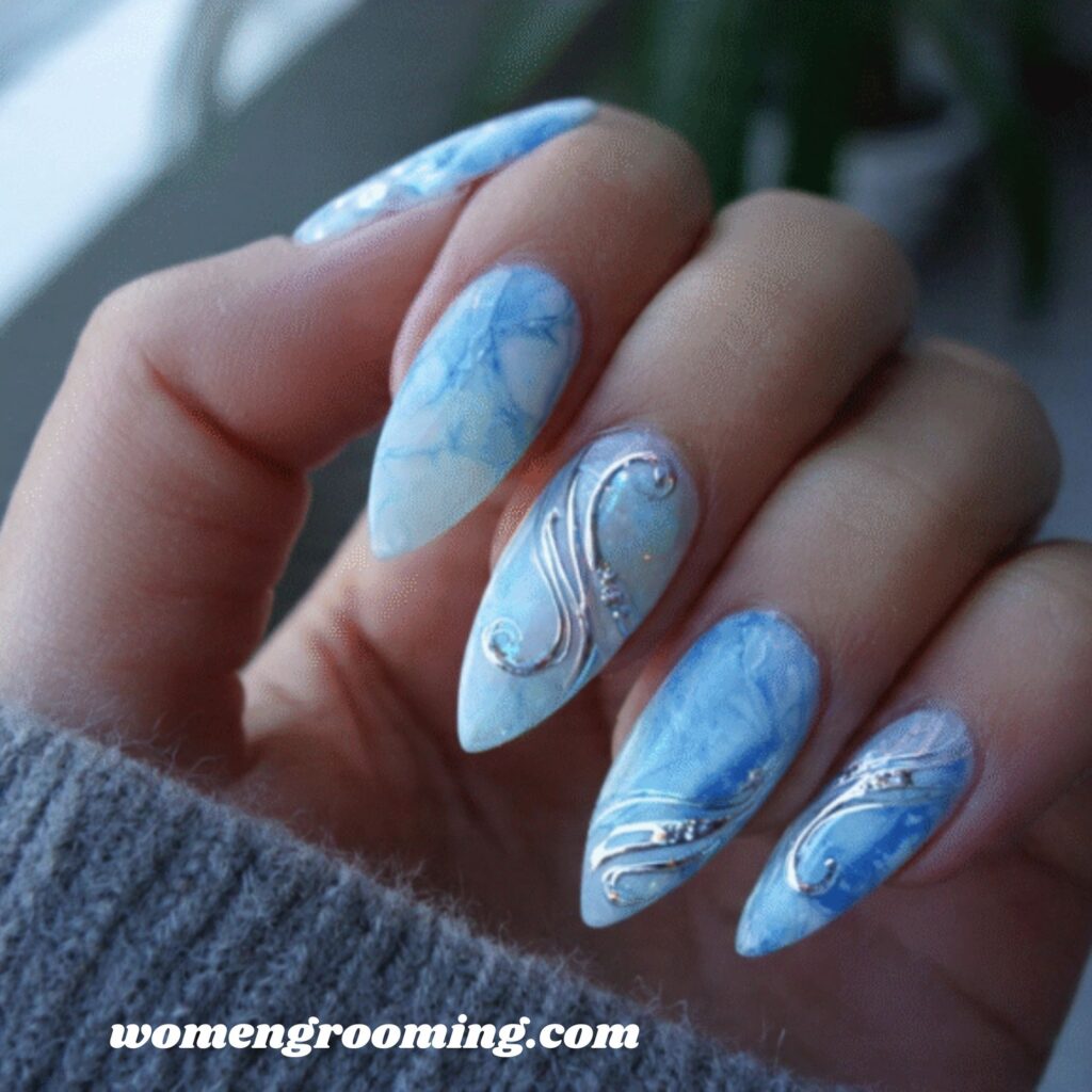Blue Aura Nails with White Glow