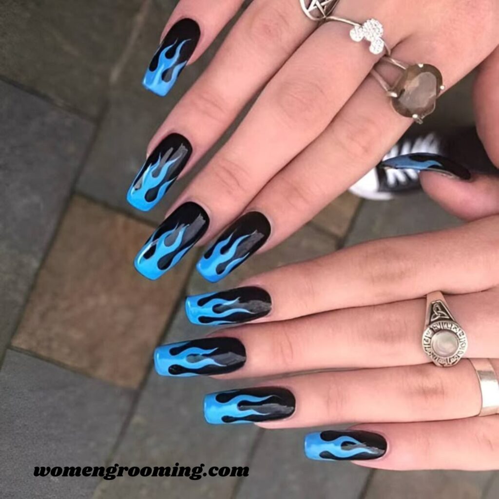 Blue Flame Nails