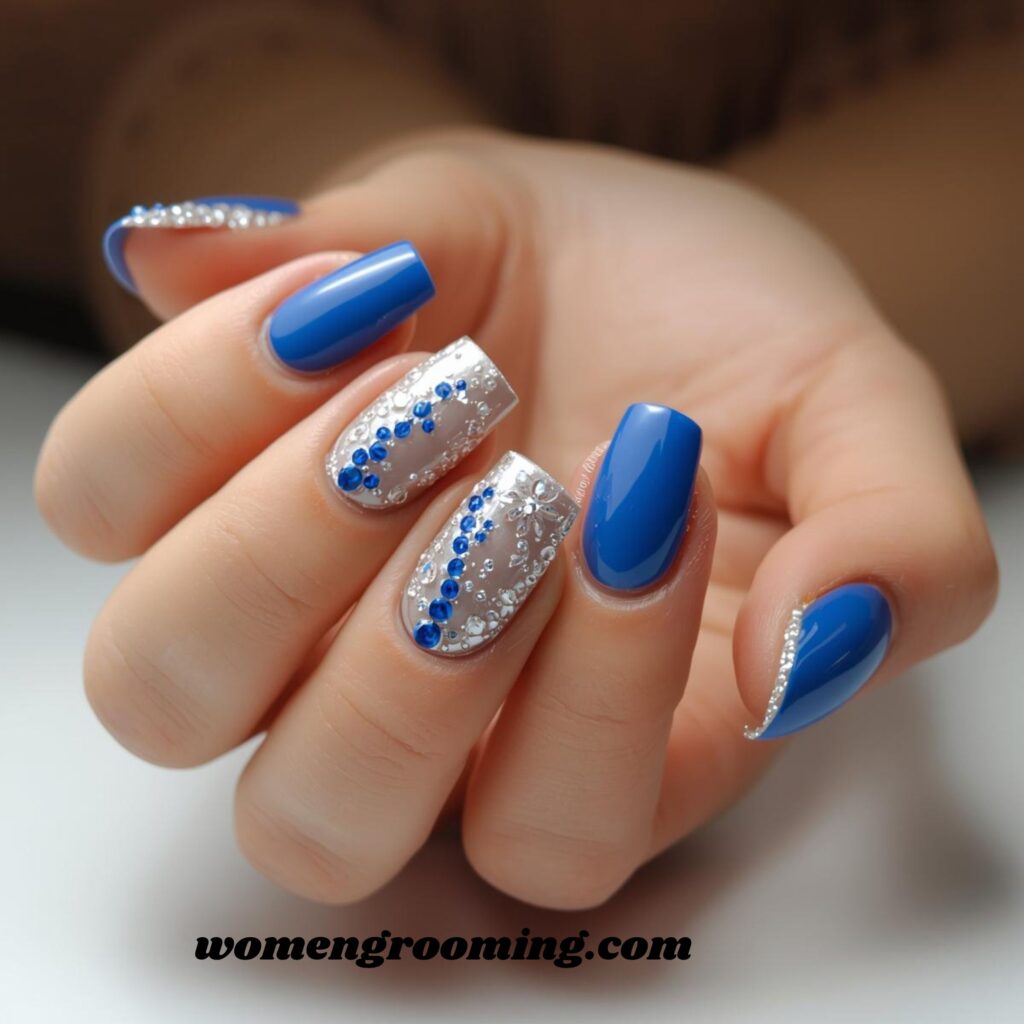 Blue & Silver Accent Nails