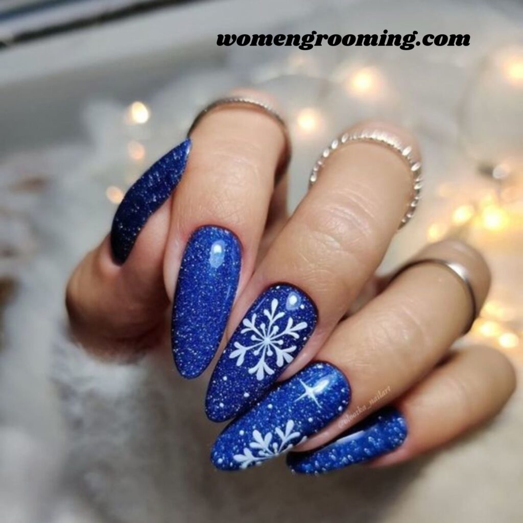 Blue Snowflake Nails
