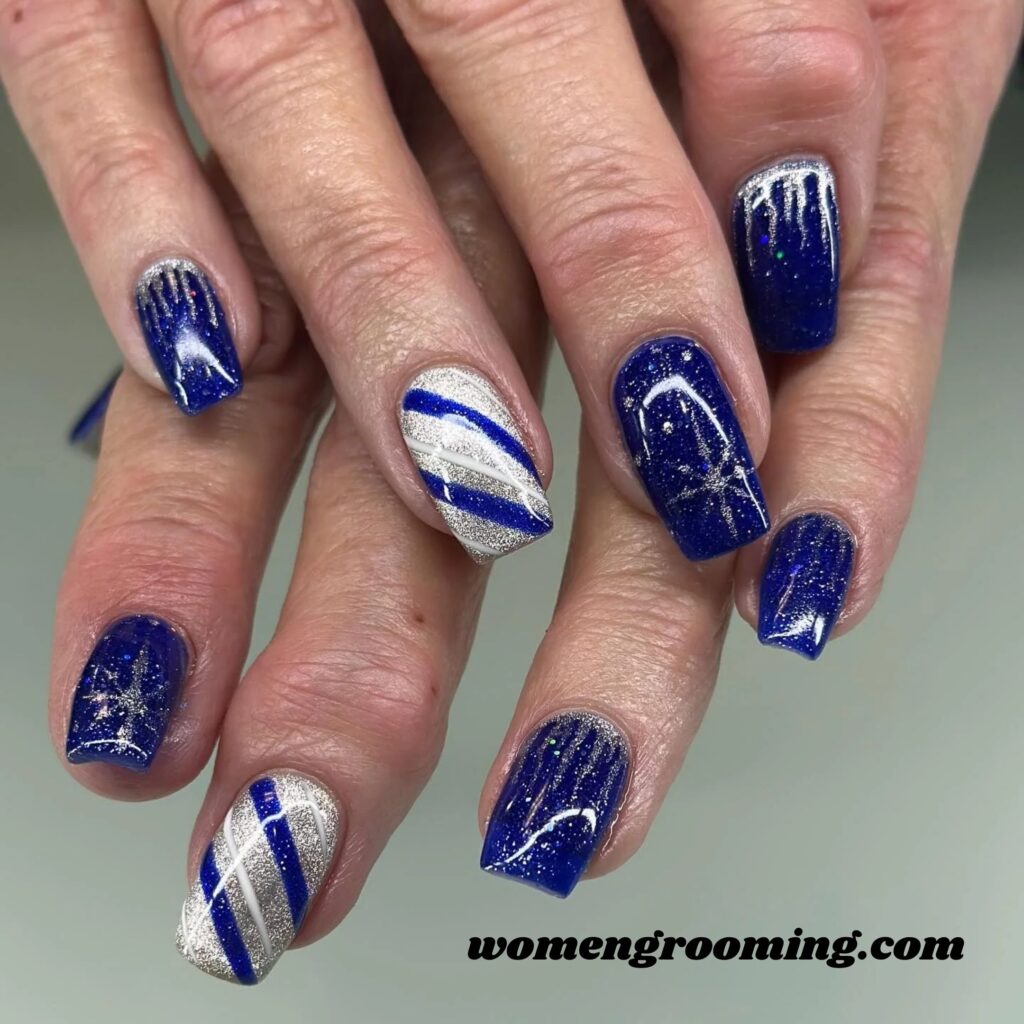 Blue & White Frost Nails