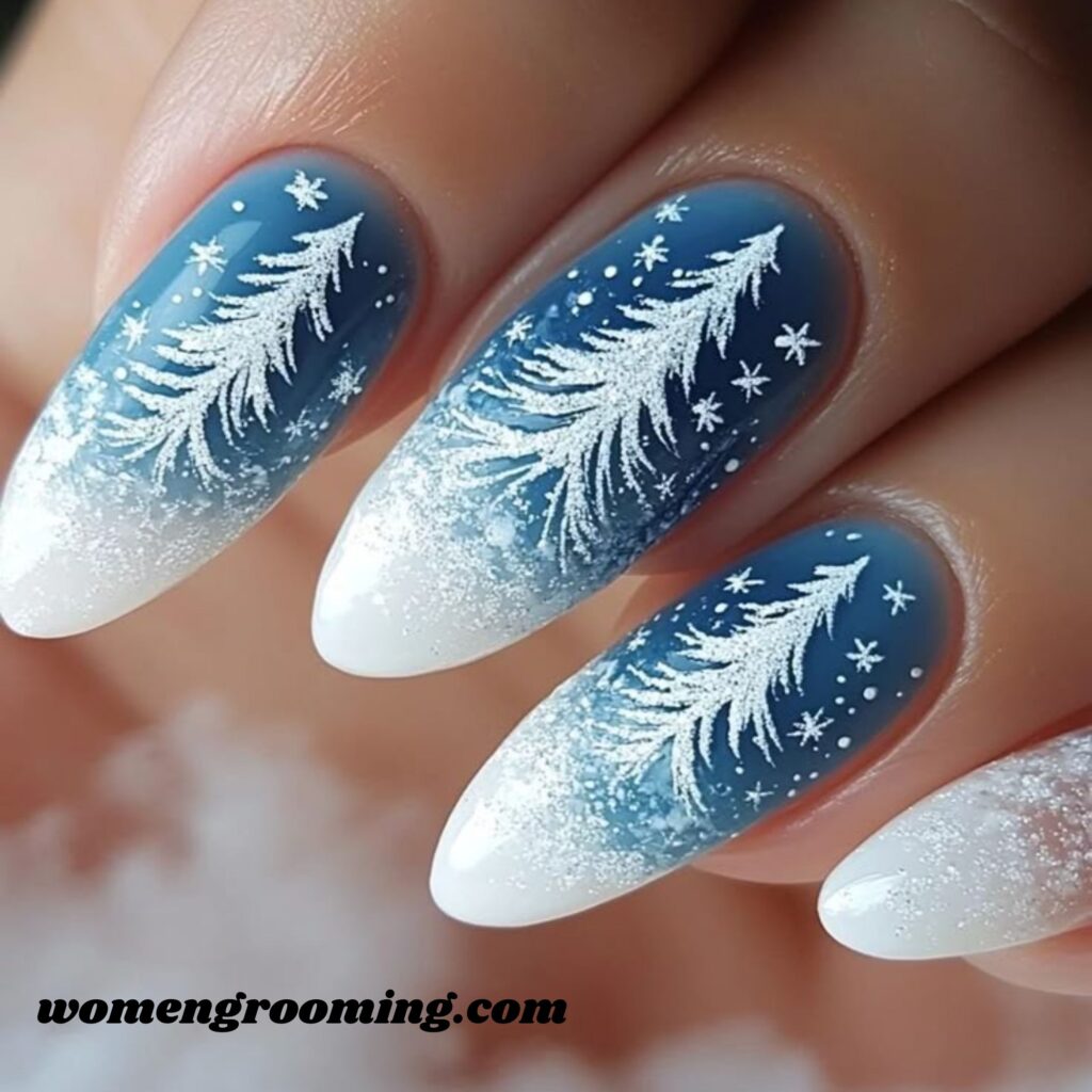 Blue and White Winter Scene Nails