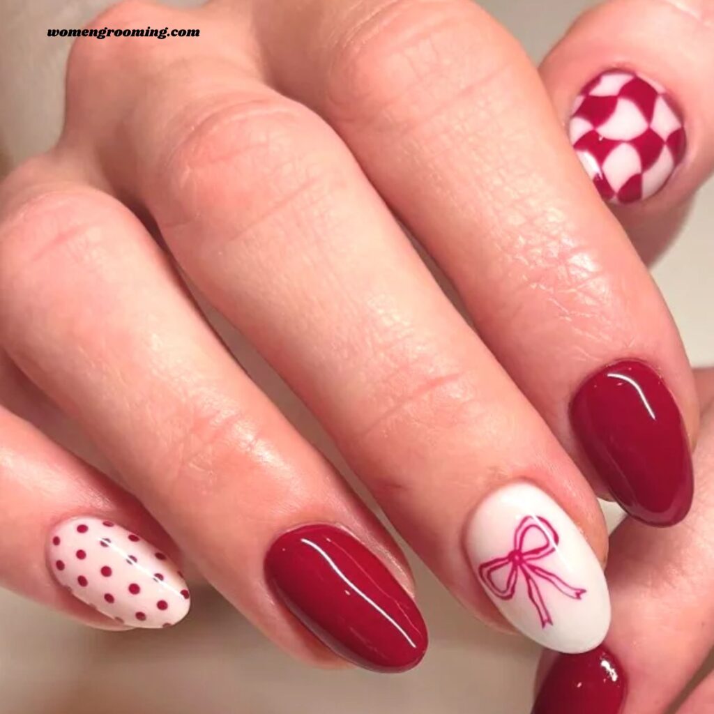Bow Accent Almond Nails (1)