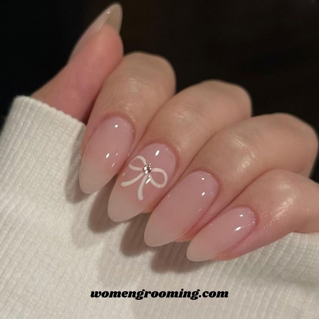 Bow Accent Almond Nails