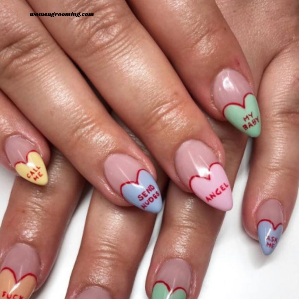 Candy Heart Almond Nails