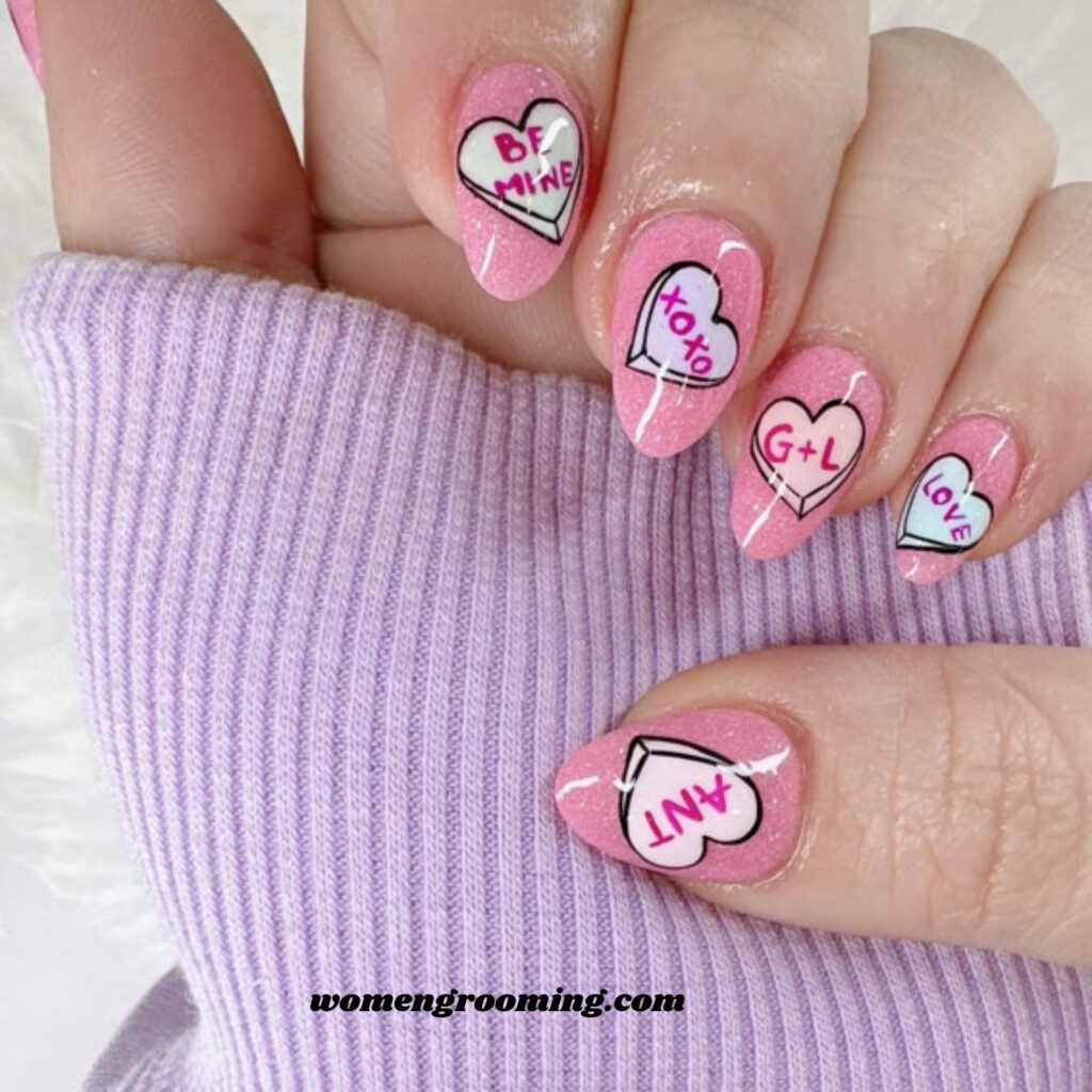 Candy Heart Pink & Red Nails
