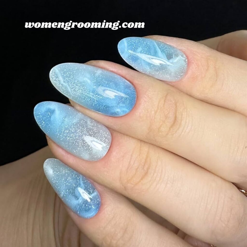 Cat Eye Frost Blue Nails