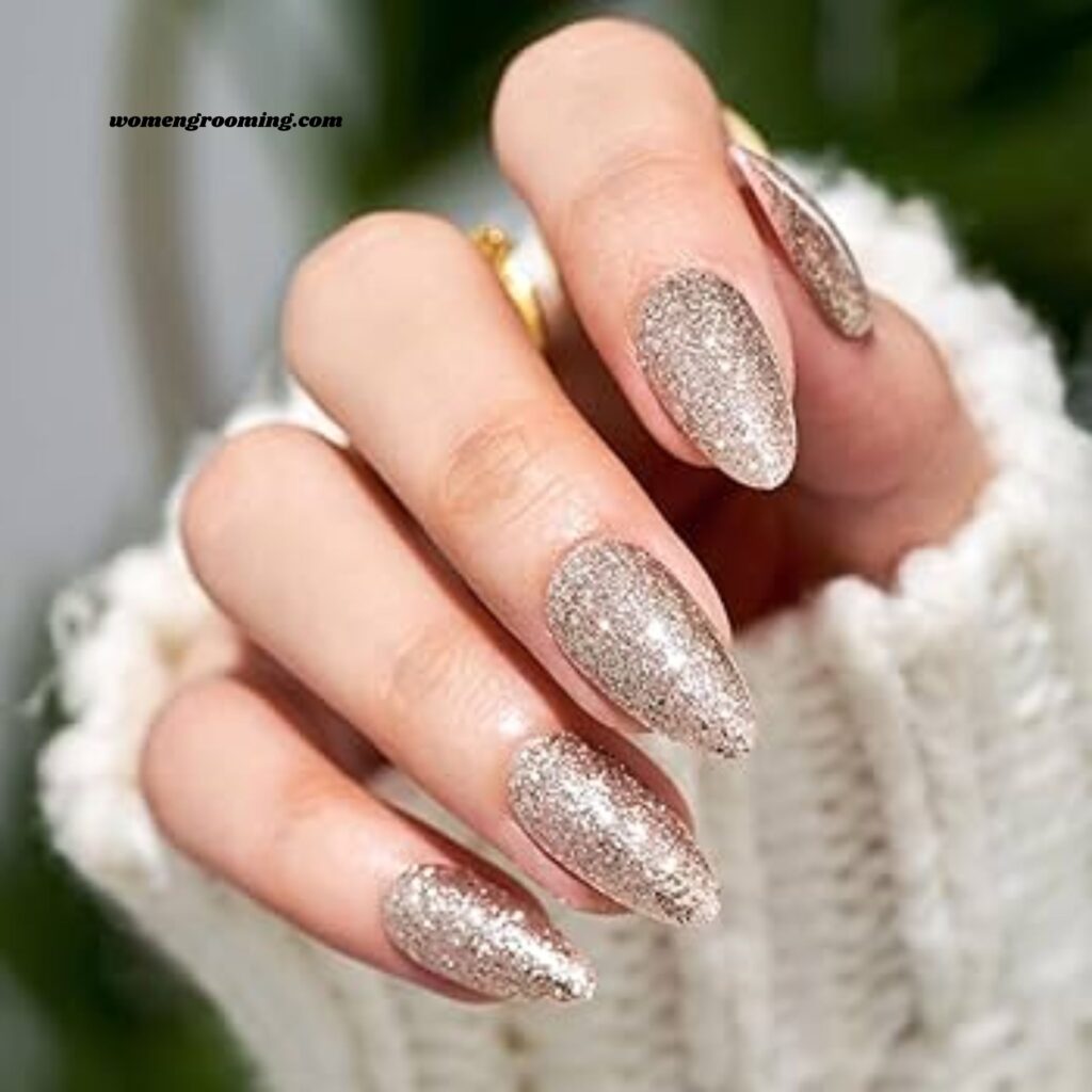 Champagne Shimmer Almond Nails
