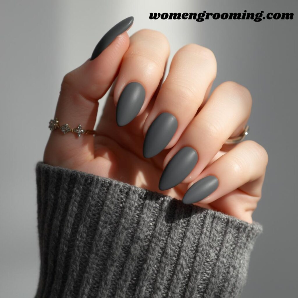 Charcoal Gray Almond Nails