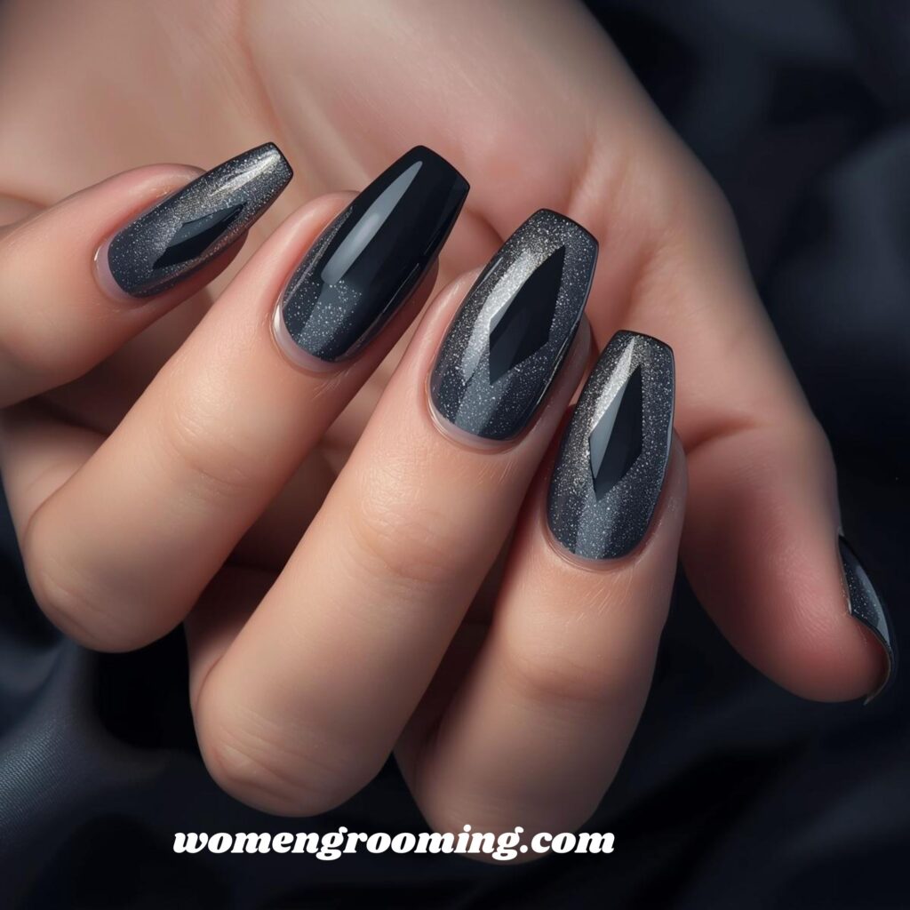 Charcoal Gray Cat Eye Nails (1)