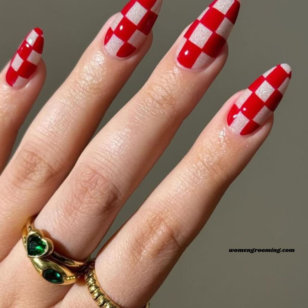Checker Almond Nails