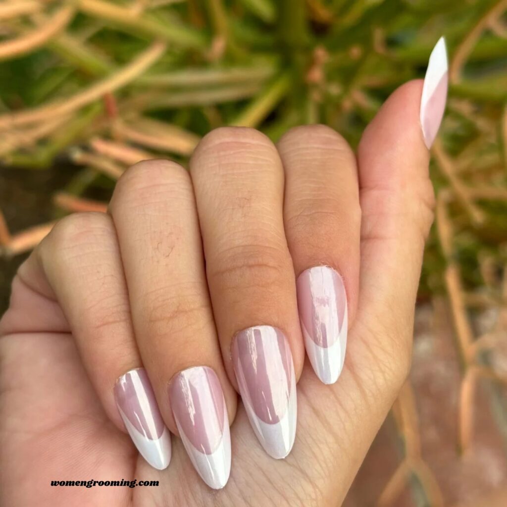 Chrome French Tip Almond Nails