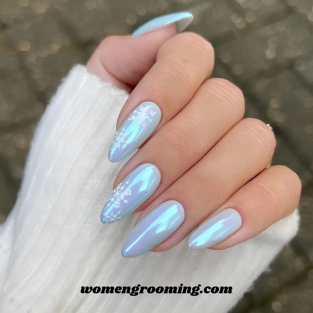 Chrome Ice Blue Nails