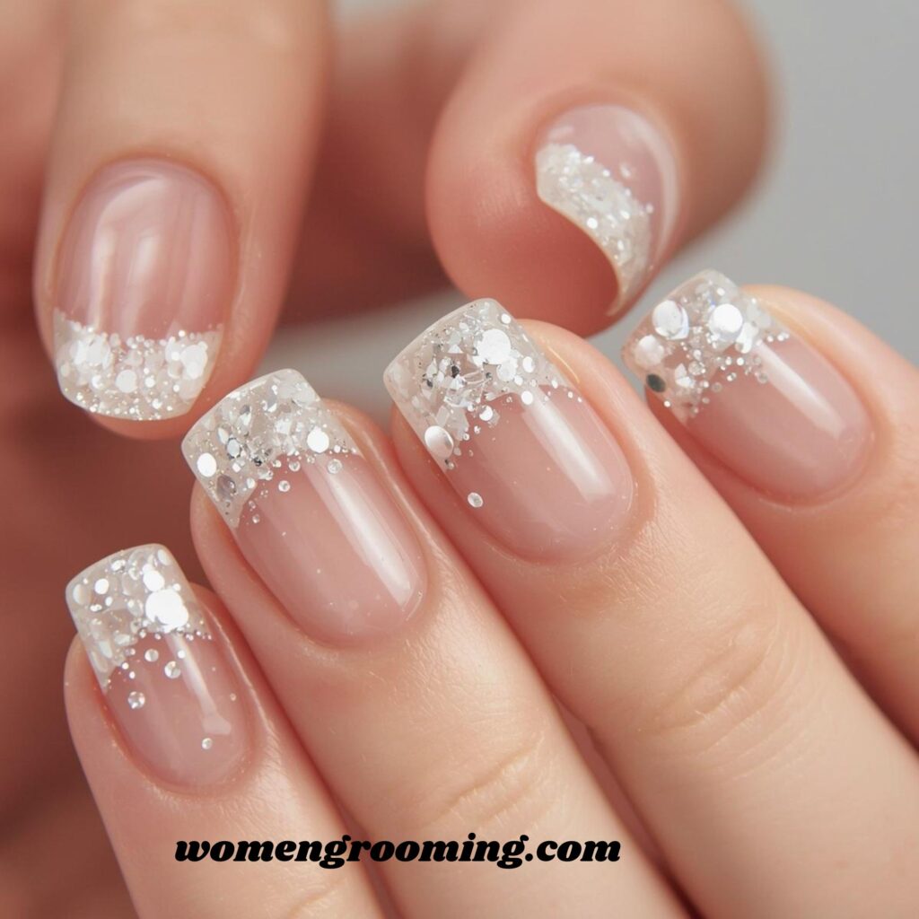 Clear Glitter French Tips
