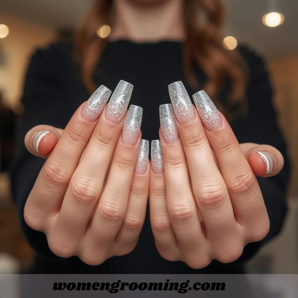 Clear Glitter Overlay Nails